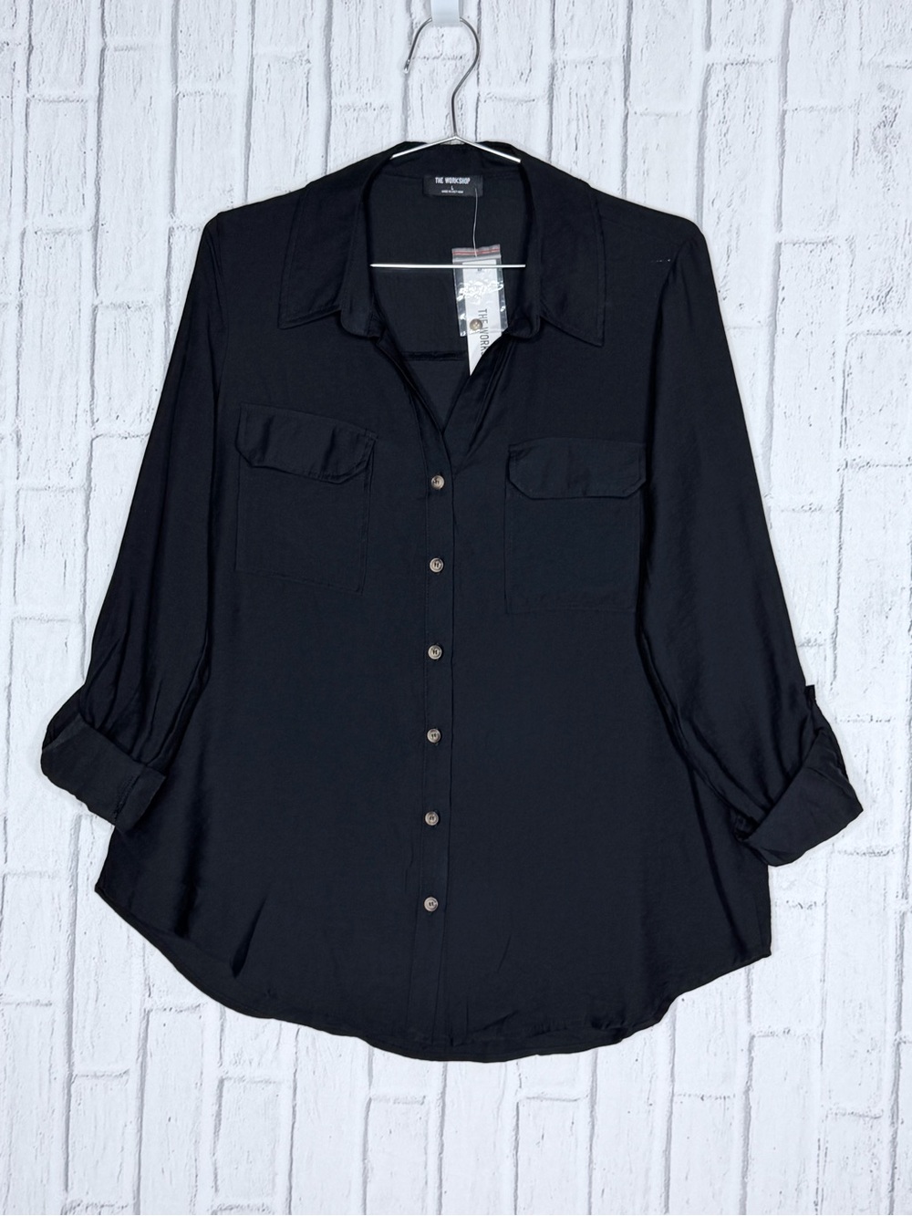 🖤 The Workshop Black Utility Button Down Shirt Tunic Large NWT
